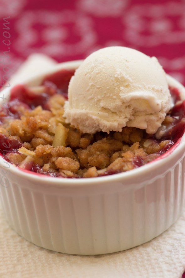 cherry crisp with vanilla bean ice cream