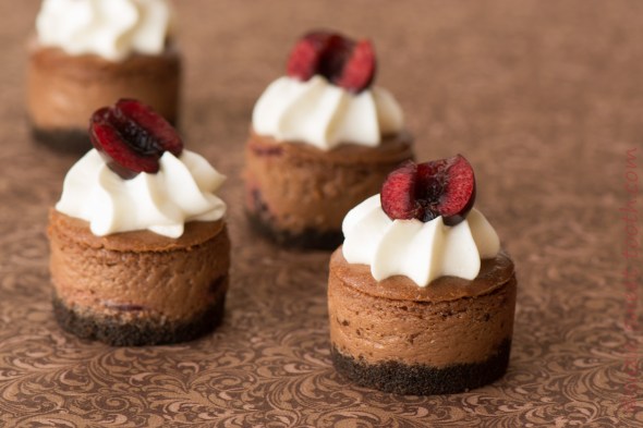Mini Chocolate Bing Cherry Cheesecakes